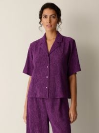 Woven Plissé Notch Collar Shirt at Eileen Fisher